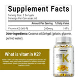 Vitamin K2 MK-7 Supplement - Supports Bone Density, Teeth, Skin, Heart Health and Immunity