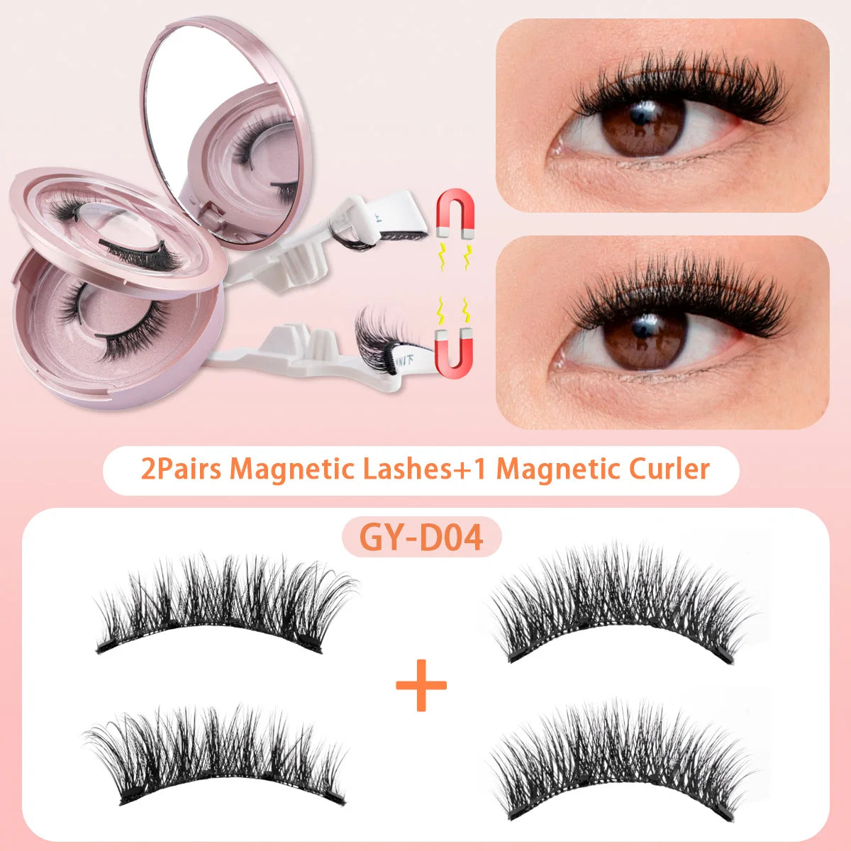 2 Pairs Magnetic Eyelash Natural Look Fluffy False Eyelashes Reusable Magnetic Eyelash Set with Applicator No Glue Need Makeup