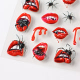 2pcs Halloween Ghost Mummy Blood Nail Stickers Pumpkin Spider Web Lips Bee Design 3D Slider Nail Art Decoration Decals Manicure