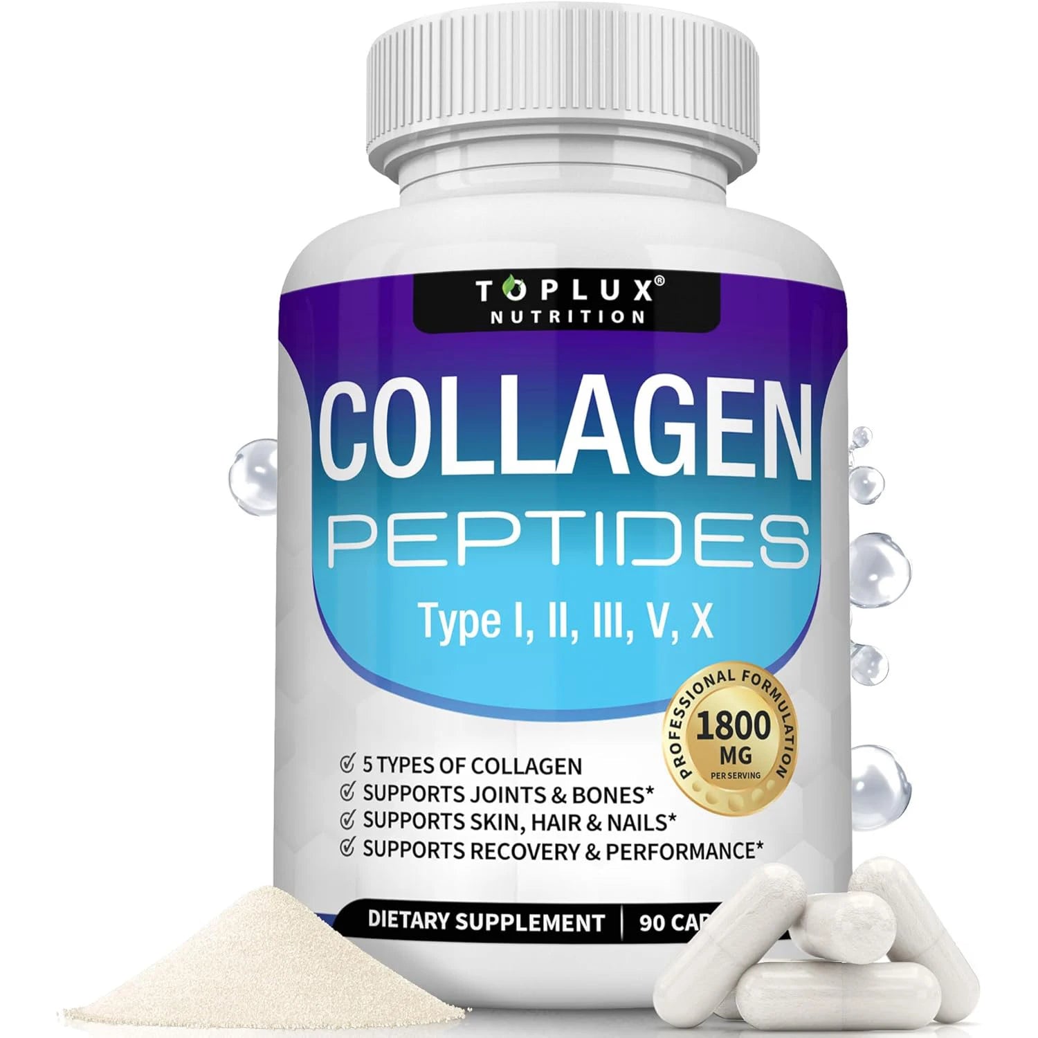 Multi Collagen Peptides Capsules 1800mg - Hydrolyzed Protein Collagen Complex Pills Promotes Skin & Hair , Joint for Men Women