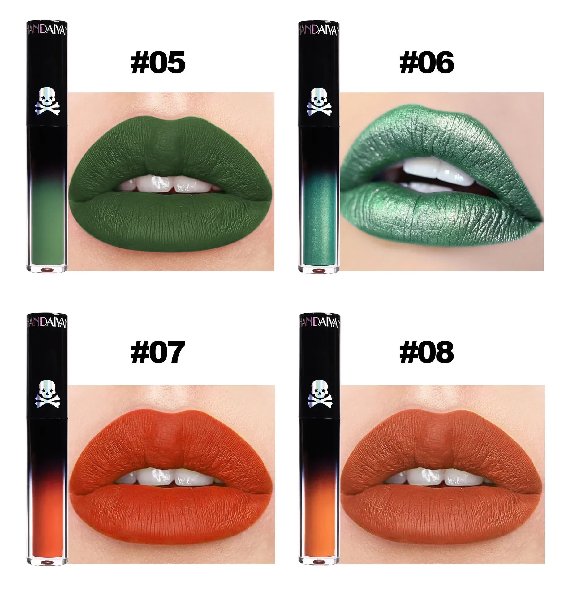 4pcs Matte Lipstick Set Waterproof Sexy Green Purple Black Lip Gloss Shiny Lip Tint Halloween Lip Makeup Tool Korean Cosmetics