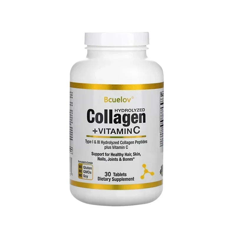Hydrolyzed Collagen Peptides + Vitamin C, Types I & III Support Healthy Hair, Skin, Nails, Joints & Bones Boosts Immunity