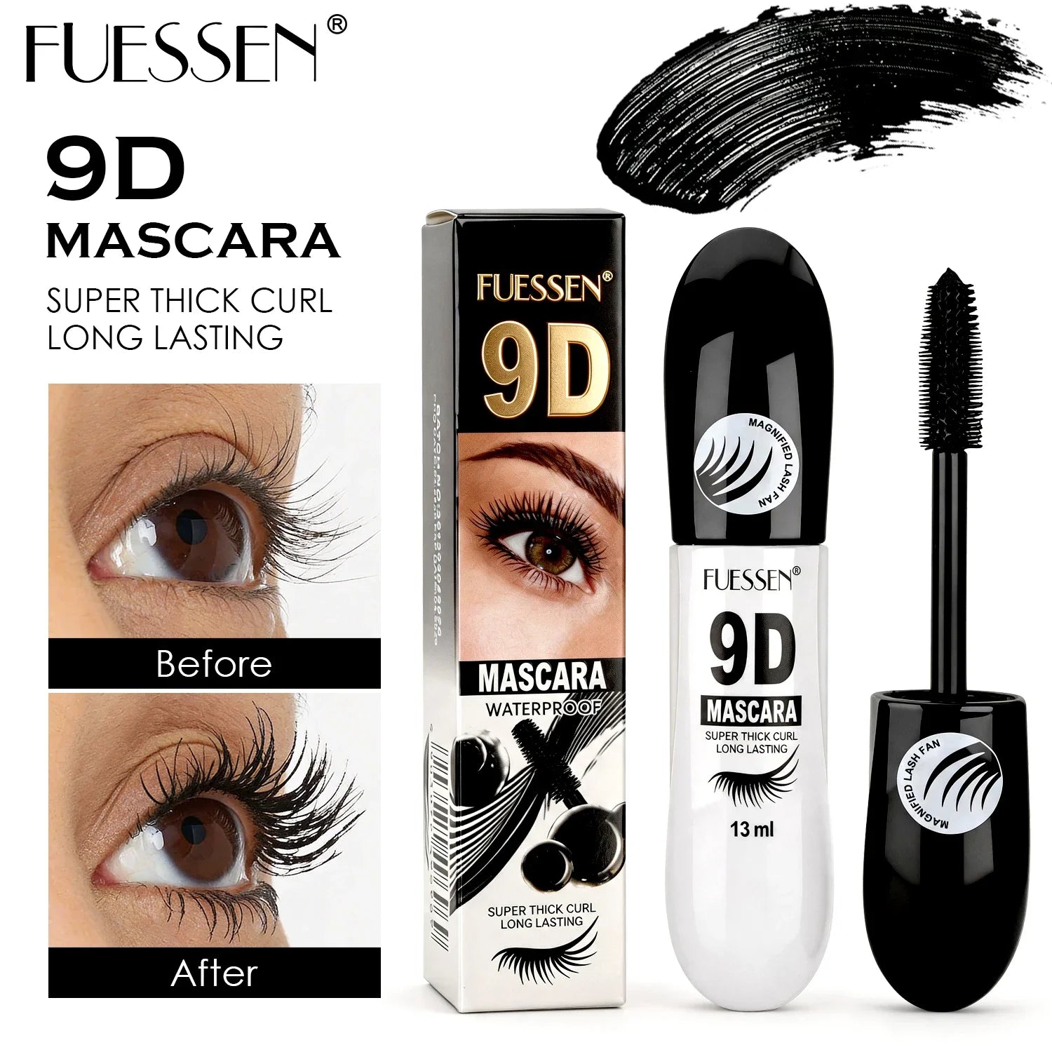 9D Fiber Lash Set Long-Lasting Waterproof Sweatproof Stainproof Slimming Base Mascara for All Skin Types