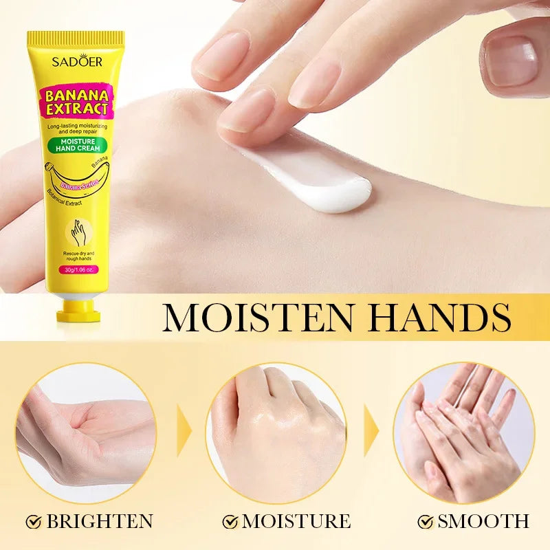 3/5Pcs Sadoer Banana Hand Cream Anti-Drying Crack Moisturizing Brightening Repairing Hand Creams for Hands Skin Care