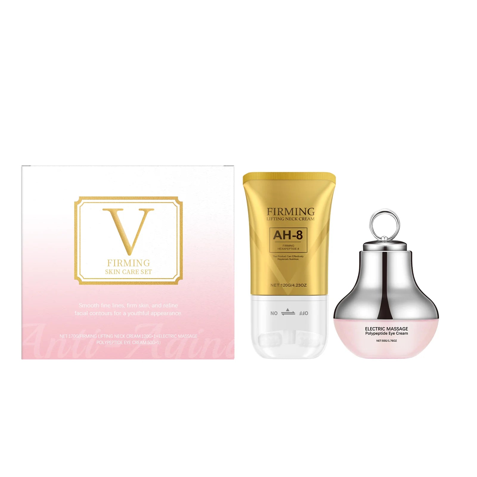 Tighten Skin Care Set Deep Hydration Face Massager Reduce Fine Lines Electric Eye Cream AH-8 Firming Neck Cream with Roller 120g