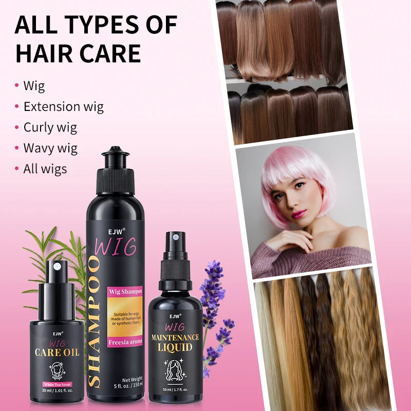 Wig Shampoo, Wig Hair Care, Coconut Oil Formula for Dry Hair, Hydrates & Smooths, Anti-Frizz, Easy Combing, Extends Service Wig