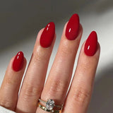 24Pcs Simple Wine Red Fake Nail with Mid-length Design Almond Press on False Nails Wearable Round Head Oval Full Cover Nail Tips