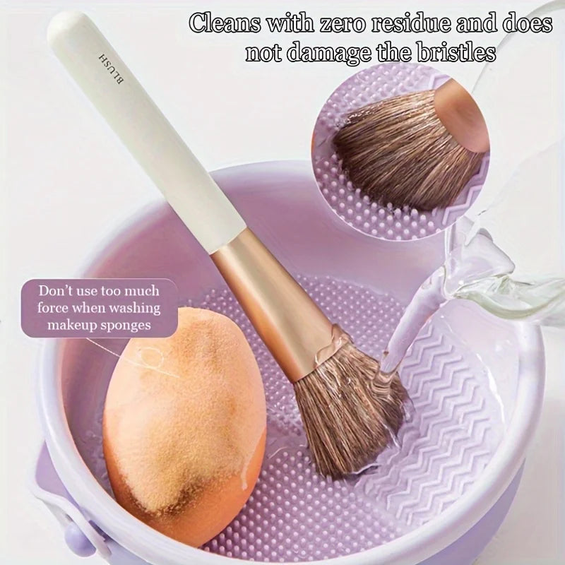 3-In-1 Silicone Makeup Brush Cleaner Mat & Drying Rack - Cosmetic Brush Cleaning & Air Dry Tool, Beauty Tool Organizer Kit