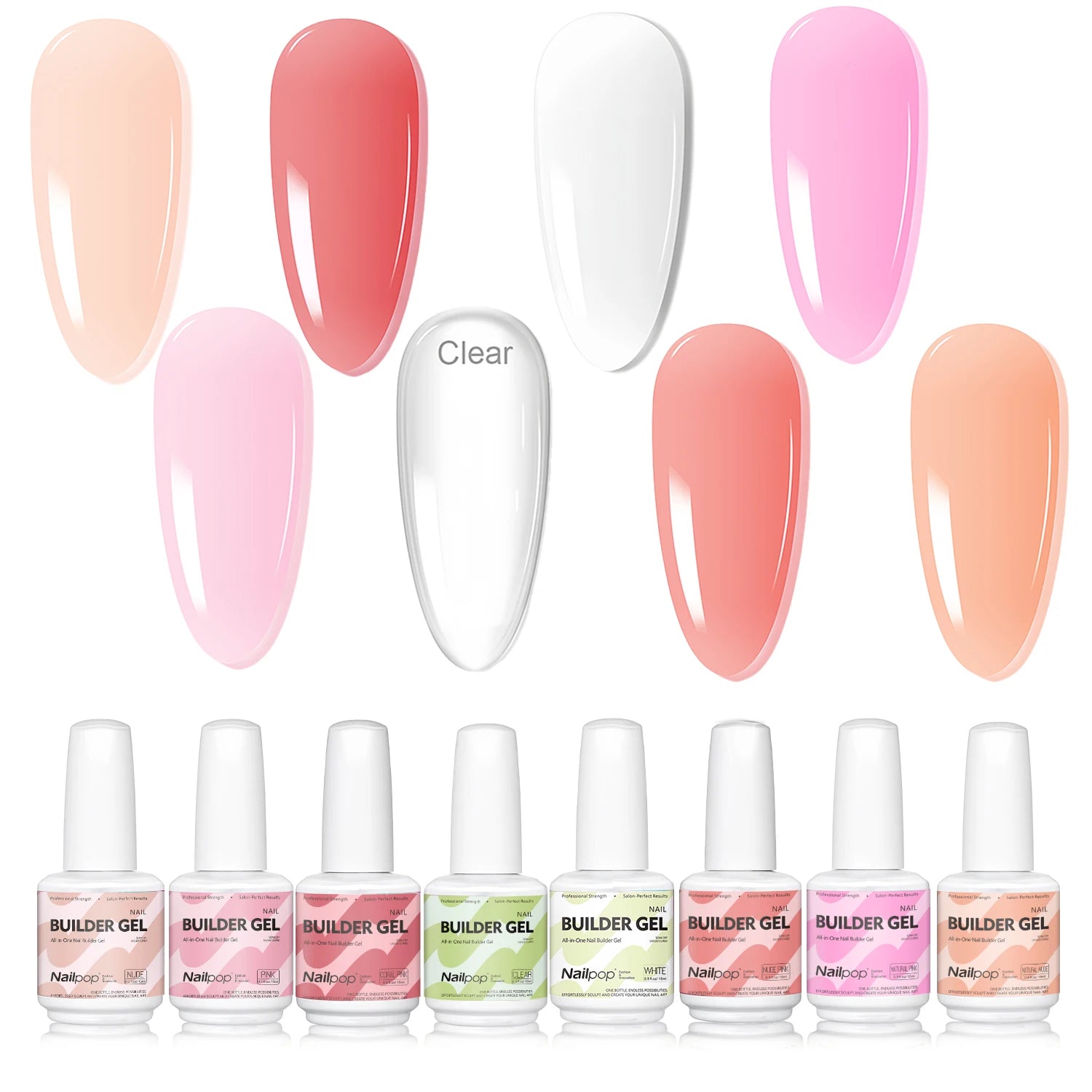 Nailpop 7 IN 1 Nail Glue Gel 15ml Gellack UV Nails Builder Gel Apex & Extension Soak off Base Gel Top Coat  HEMA FREE