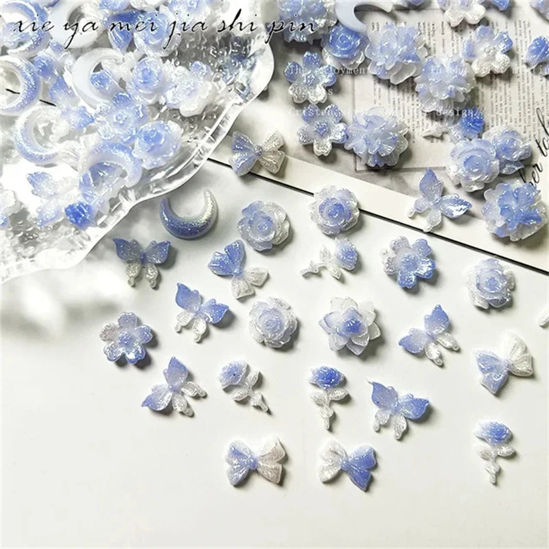 50pcs Vampire Nails Accessories Mixed Resin Ribbon Bow Camellia Tulip Heart Nail Art Charms Decorations Supplies Parts DIY Jewel