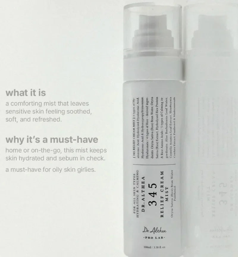Dr.Althea 345 Relief Cream 60ML 100ML Antioxidant Shrink Pores Lightweight Lasting Serum Hydrating Smoothing Essence Mist 147
