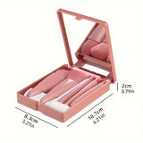 1 Set Chic Pink Makeup Brush Set - Mirror Compact, 5pcs Soft Bristles Versatile for Blush Eye Foundation