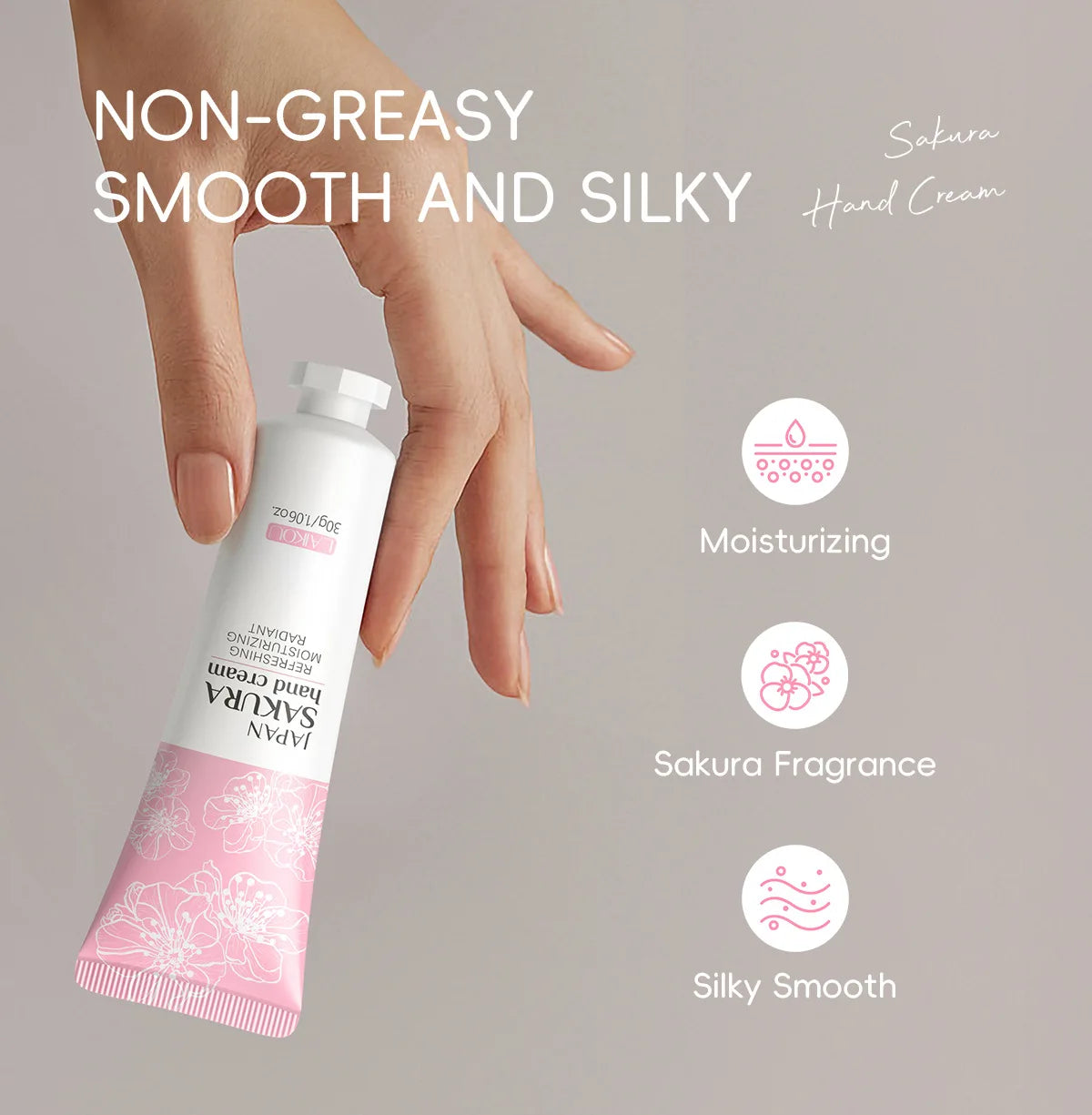 LAIKOU Sakura Hand Cream Hydrating Moisturizing Nourishing Smoothing Brightening Repairing Non‑Greasy For Dry Rough Skin 30g