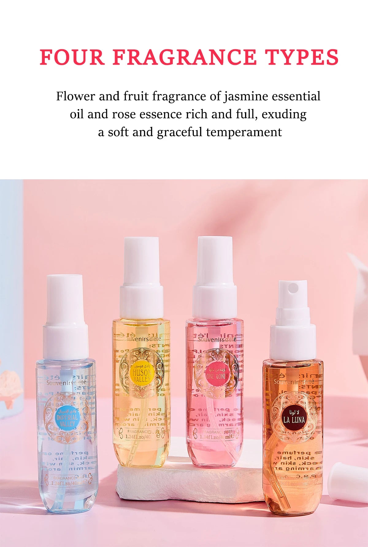 4pcs Women's Perfume Fragrance Set Box, Alcohol Free Body Spray, Lasting Fragrance and Fresh Fragrance, An Ideal Gift for Girls