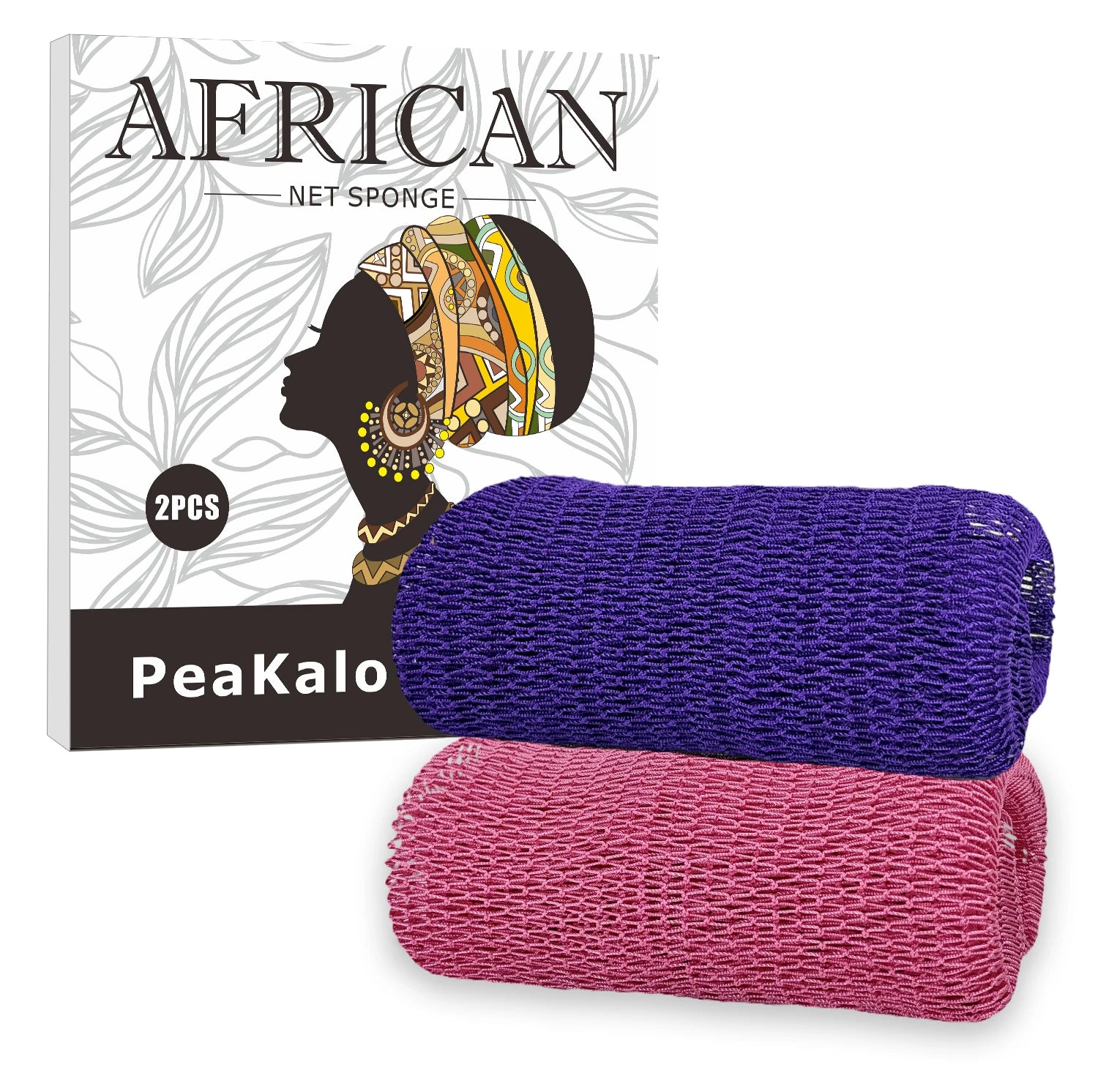 PeaKalo Authentic African Net Sponge-2Pcs Exfoliating Bath Shower Loofah Sponge, Gentle Back Scrubber for All Skin Types,Durable