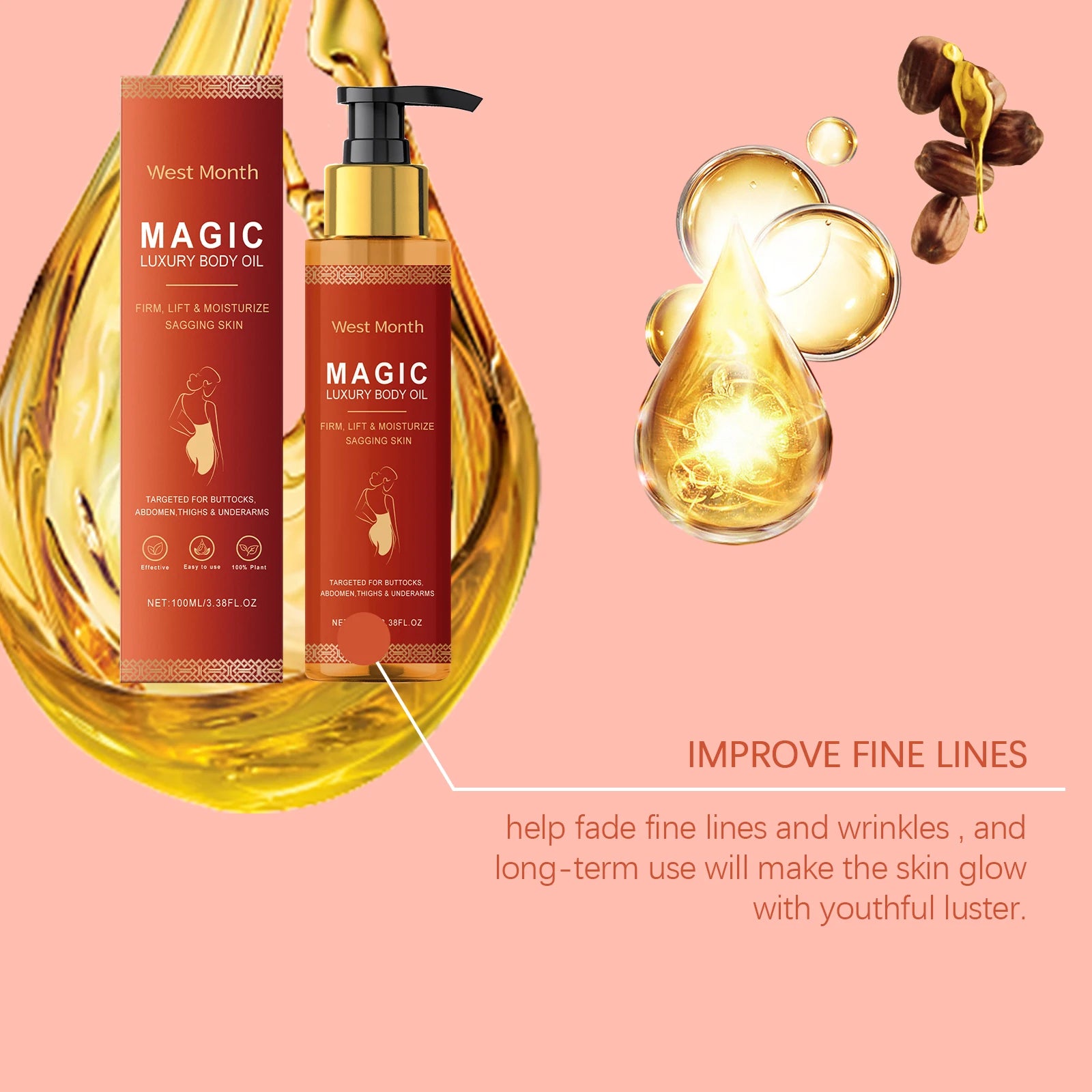 West Month Firming Body Oil Deep Moisturizing Dry Skin Tightening Firming Brightens Skin Tone Anti Aging Repair Damaged Skin