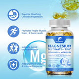 Magnesium Glycinate + Zinc Supplement Capsules, High Absorption, Support Sleep Health, Bone Joint, Brain, Strengthen Immune
