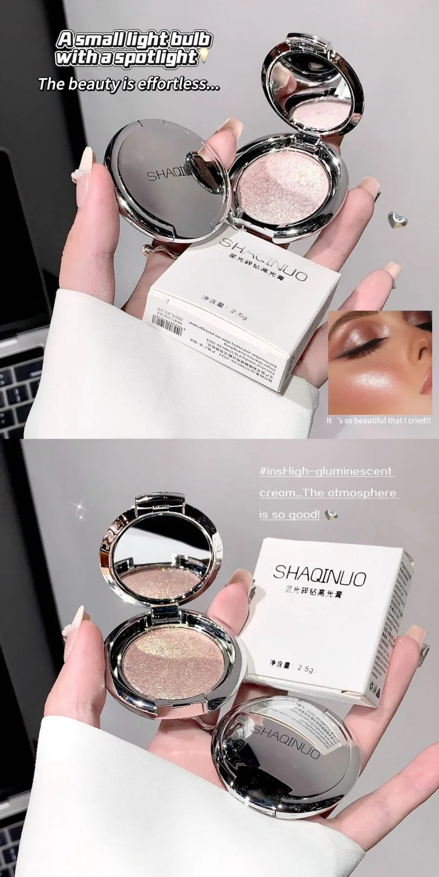 SHAQINUO Highlighter Cream, Radiant Shimmer Powder, Smooth with Potato Mash Texture, Long-lasting, Non-Flaking for Highlighting