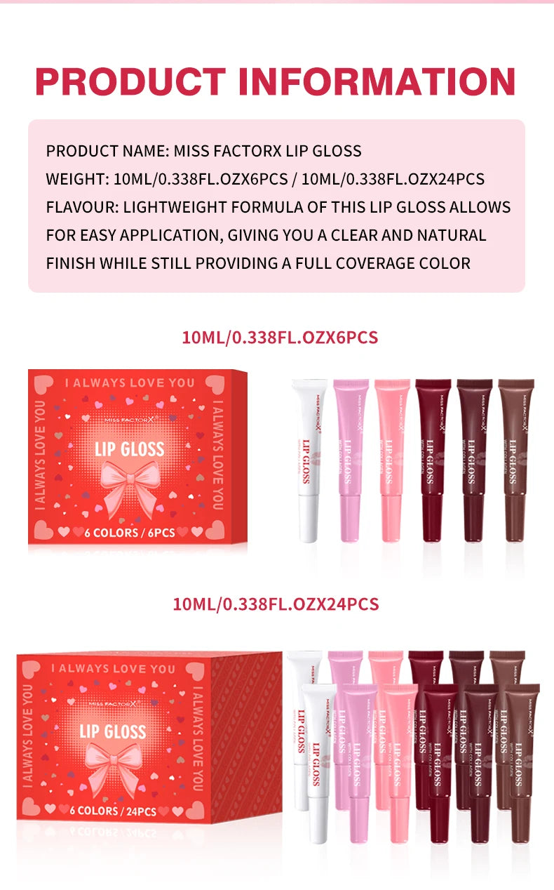 Premium Gift Set 24PCS/Box Lip Gloss Set Long-Lasting Moisturizing Lip Color Modification Perfect Gift for Women Valentine’s Day
