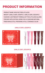 Premium Gift Set 24PCS/Box Lip Gloss Set Long-Lasting Moisturizing Lip Color Modification Perfect Gift for Women Valentine’s Day