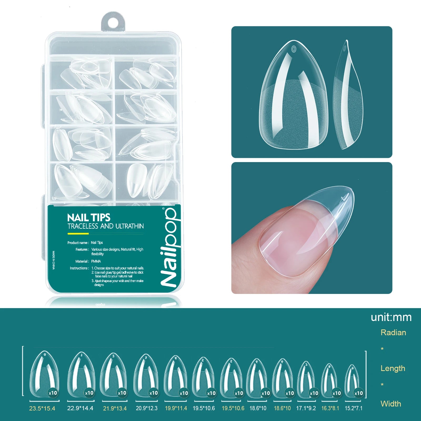 Nailpop Soft Gel Tips For Nails Acrylic Material Half Almond Artificial Nail Capsule Accessories Tool Art Salon 120pcs/box