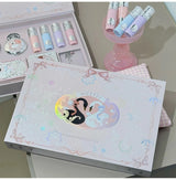 NICEKEY Pink Ballet Makeup Sets Include 4 Lip Mud,1 Blush,1 Pressed Powder,1 Eyes Palette,1 Contour Palette With Necklace Gift