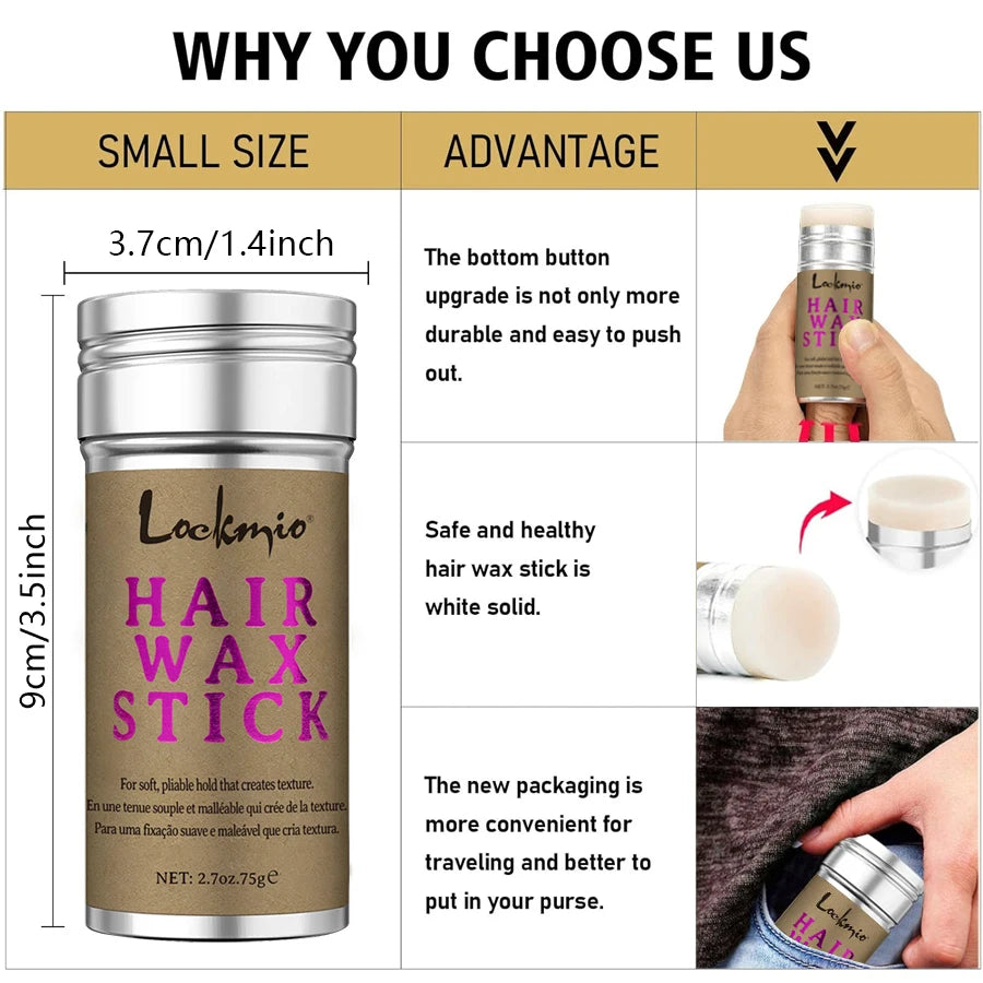 Baby Bangs Styling Gel Hair Pomade Edge Control Wax for Wig Women 24 Hour Long Lasting Hairline Shape Cream Solid Hair Wax Stick