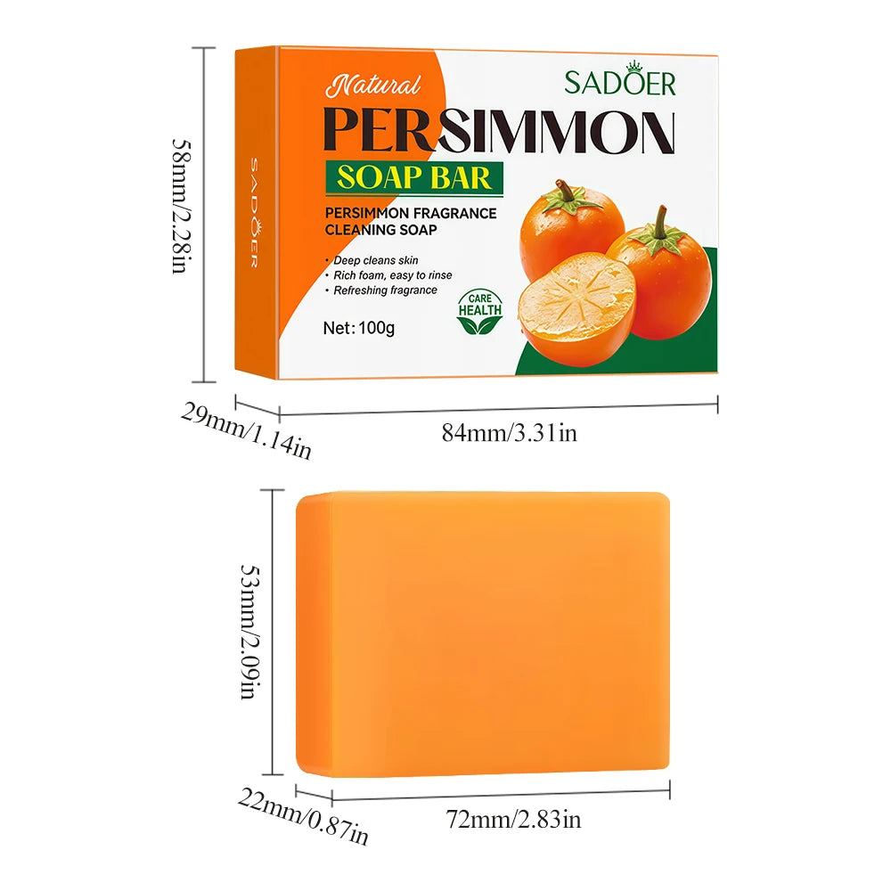 1/2PCS Persimmon Cleansing Soap Bar With Foaming Net Body Care Face Wash Exfoliating Whitening Soap Fruit Handmade Shower Soap