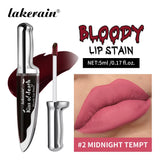 Gothic Bloody Lip Stain Matte Dark Red Green Halloween Lip Glaze Tint Knife Shaped Bottle Vampire Lipstick Makeup Waterproof