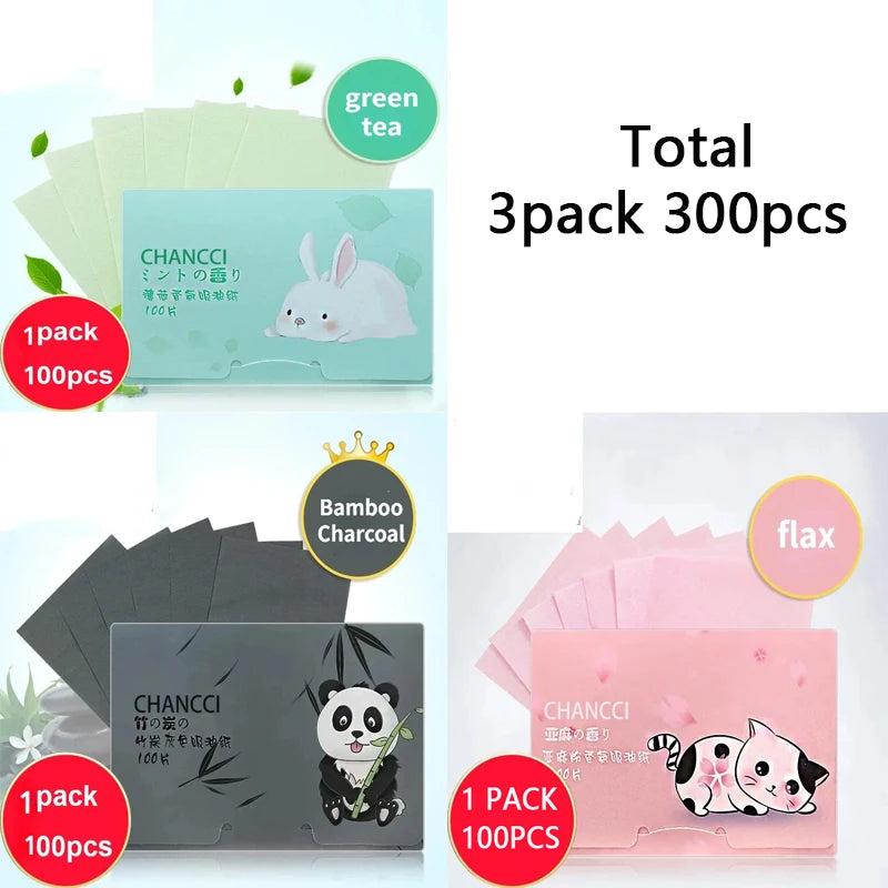100/300pcs/6Packs Protable Face Oil Blotting Paper Matting Wipes Facial Cleanser Oil Control Oil-absorbing Face Cleaning Tools