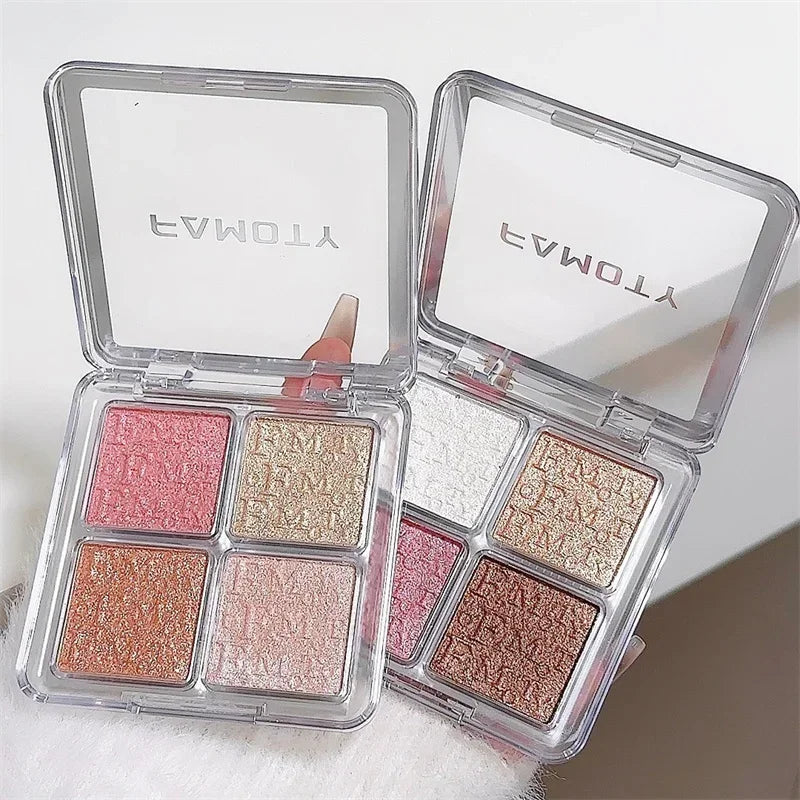 Four Color Glitter Highlighter Powder Palette Diamond High Gloss Shiny High Light Bronzers Face Body Brightening Makeup Cosmetic