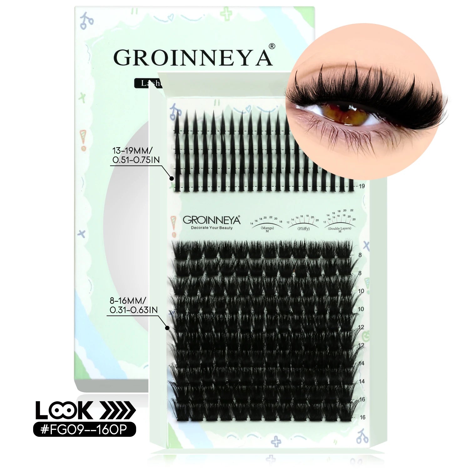GROINNEYA Lash Clusters Kit Spikes Lash Individuals Eyelash Clusters D-Curly Lash Clusters Kit with Bond and Seal Makeup