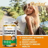 Organic Vitamin B Complex Supports Energy, Immune Health, Antioxidant Supplement - 30/60/120 Vegetarian Capsules