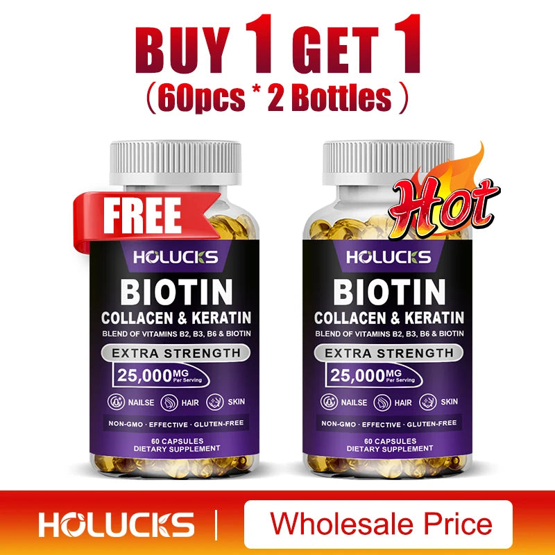 Biotin+Collagen+Keratin Capsules, Hydration, Promotes Hair Growth, Strengthens Weak Nails, Joints & Bones, Anti-Aging, Whitening