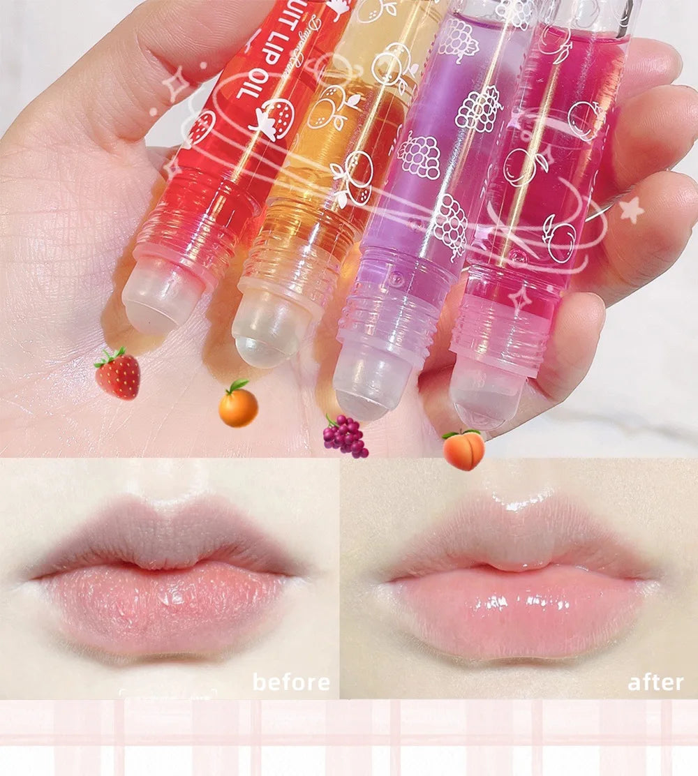 Roll-On Lip Oil Moisturizing Lip Balm Liquid Nourishing Lip Oil Colorless Transparent Fruit Lip Oil New Valentine's Day Gift Lip Balm