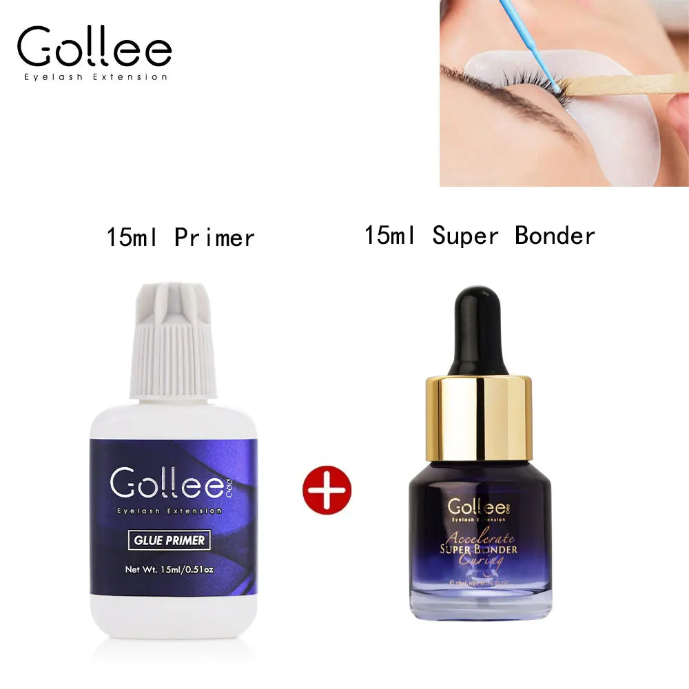 Gollee Eyelash Extensions Glue 15ml Eyelash Cleansing Primer Super Bonding Lasting Lash Extension Primer Professional Adhesive