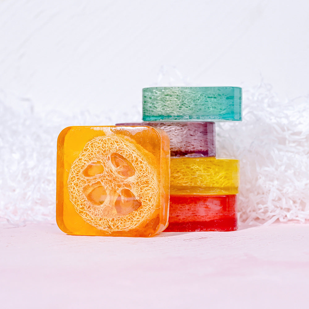 Handmade Kojic Acid Soap with Loofah 100g Lemon Lavender Rose Turmeric Essential Oil Bath Bar New Design Exfoliating Cleansing