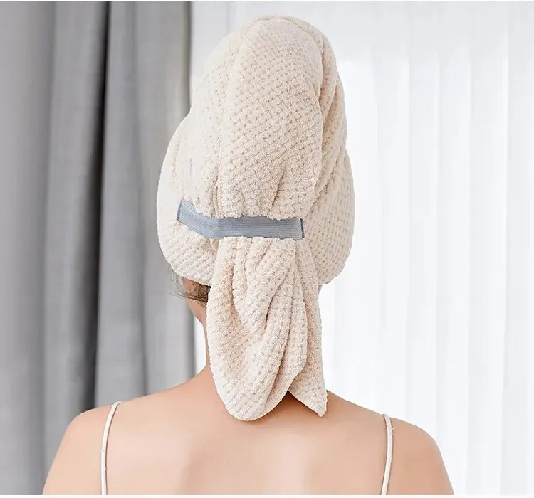 Super Absorbent Elastic Band Head Towel for Women's Hair Drying - Extra Large Microfiber Hair Towel Wrap with Headband