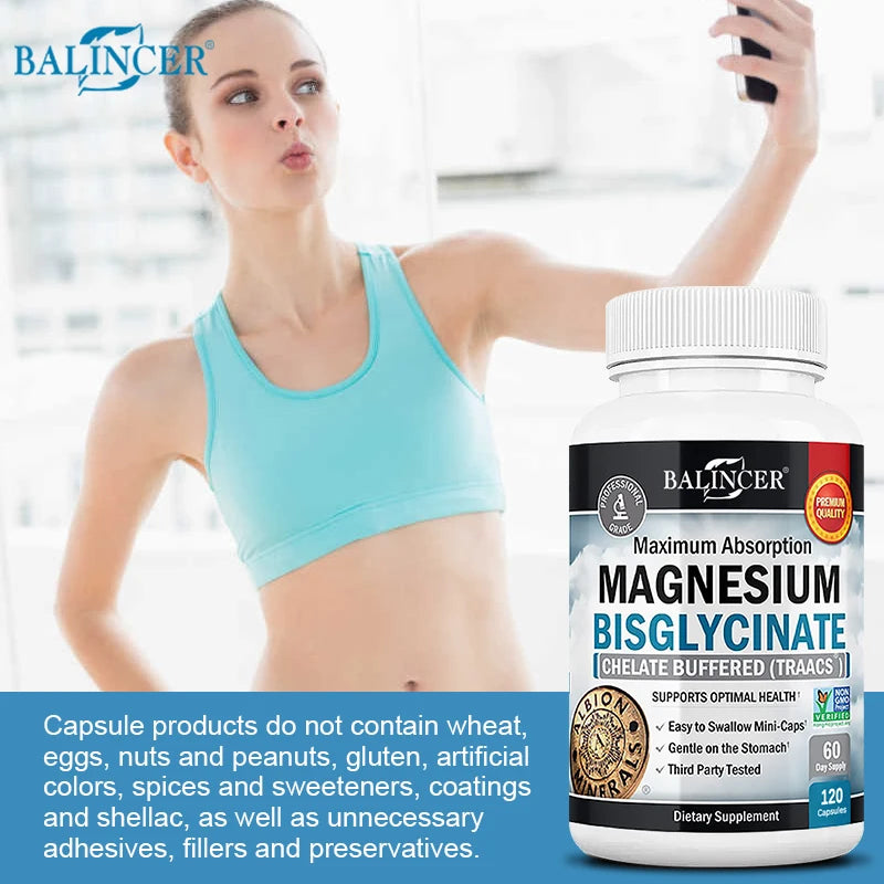 Magnesium Bisglycinate - for Muscle, Nerve, Sleep, Joints, Bones, Immune & Energy - High Absorption, Vegetarian,120 Capsules