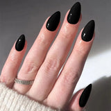 24Pcs Simple Wine Red Fake Nail with Mid-length Design Almond Press on False Nails Wearable Round Head Oval Full Cover Nail Tips