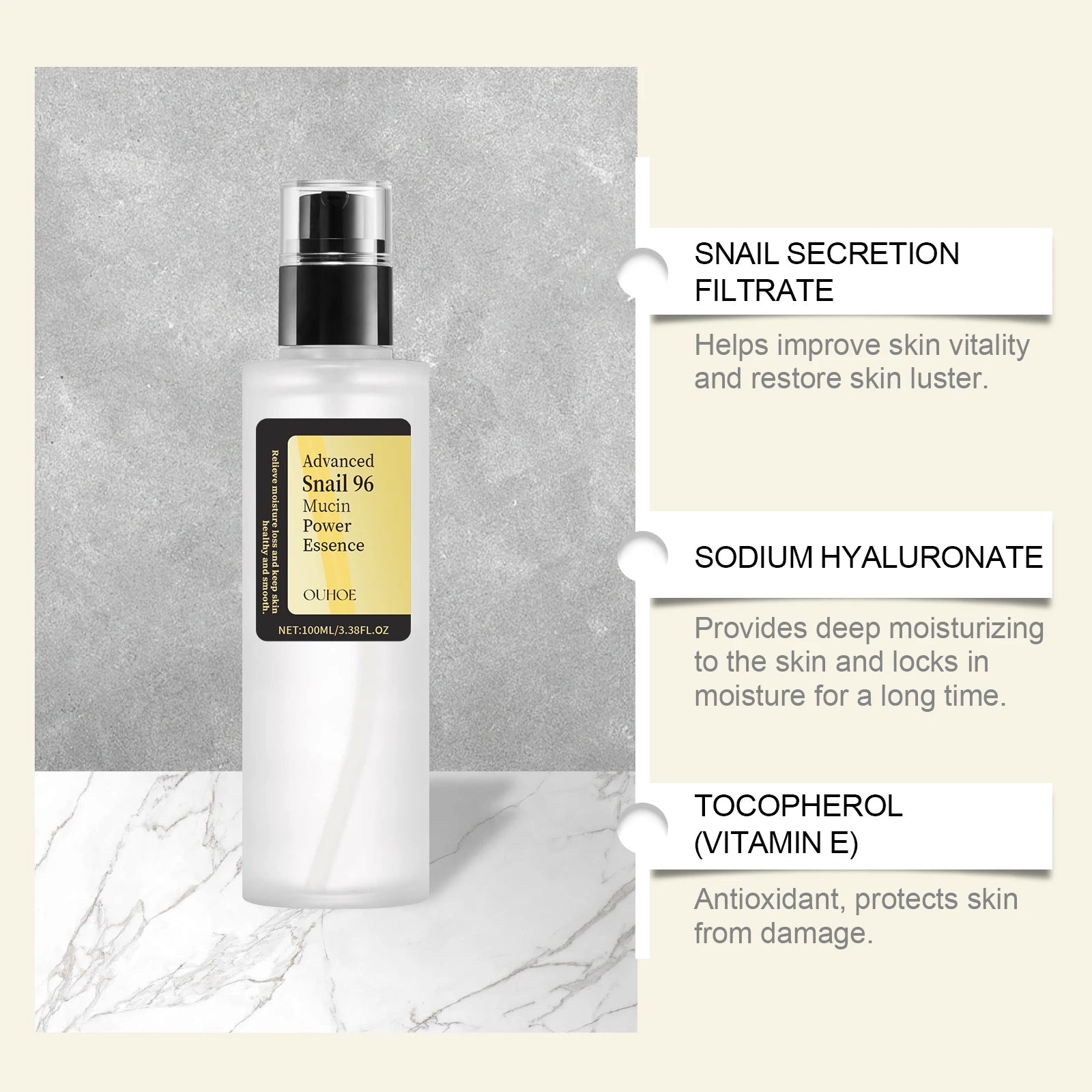 Snail Moisturizing Essence Water Hydrates and Moisturizes, Improves Skin Dryness, Brightening and Nourishing Facial Care Essence