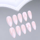 24PCS Almond Press on Nails Medium Fake Nails with Pink Bow Designs Glue on Nails Glossy Acrylic False Nails As Women Girls Fift