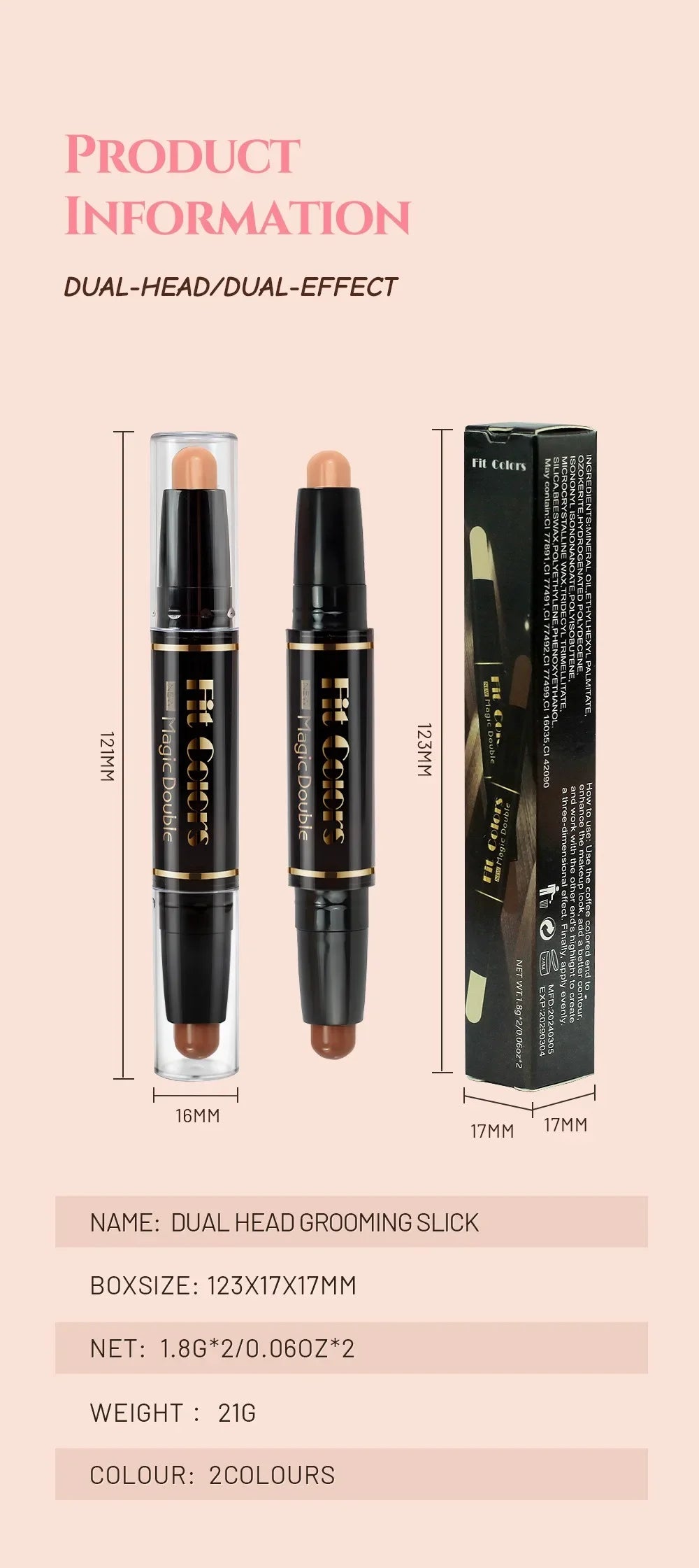 Double-head Highlight Shadow Stick Face Bronzer Contouring Pen Foundation Cream Concealer Makeup Base Beauty Women's Cosmetics