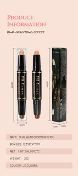 Double-head Highlight Shadow Stick Face Bronzer Contouring Pen Foundation Cream Concealer Makeup Base Beauty Women's Cosmetics