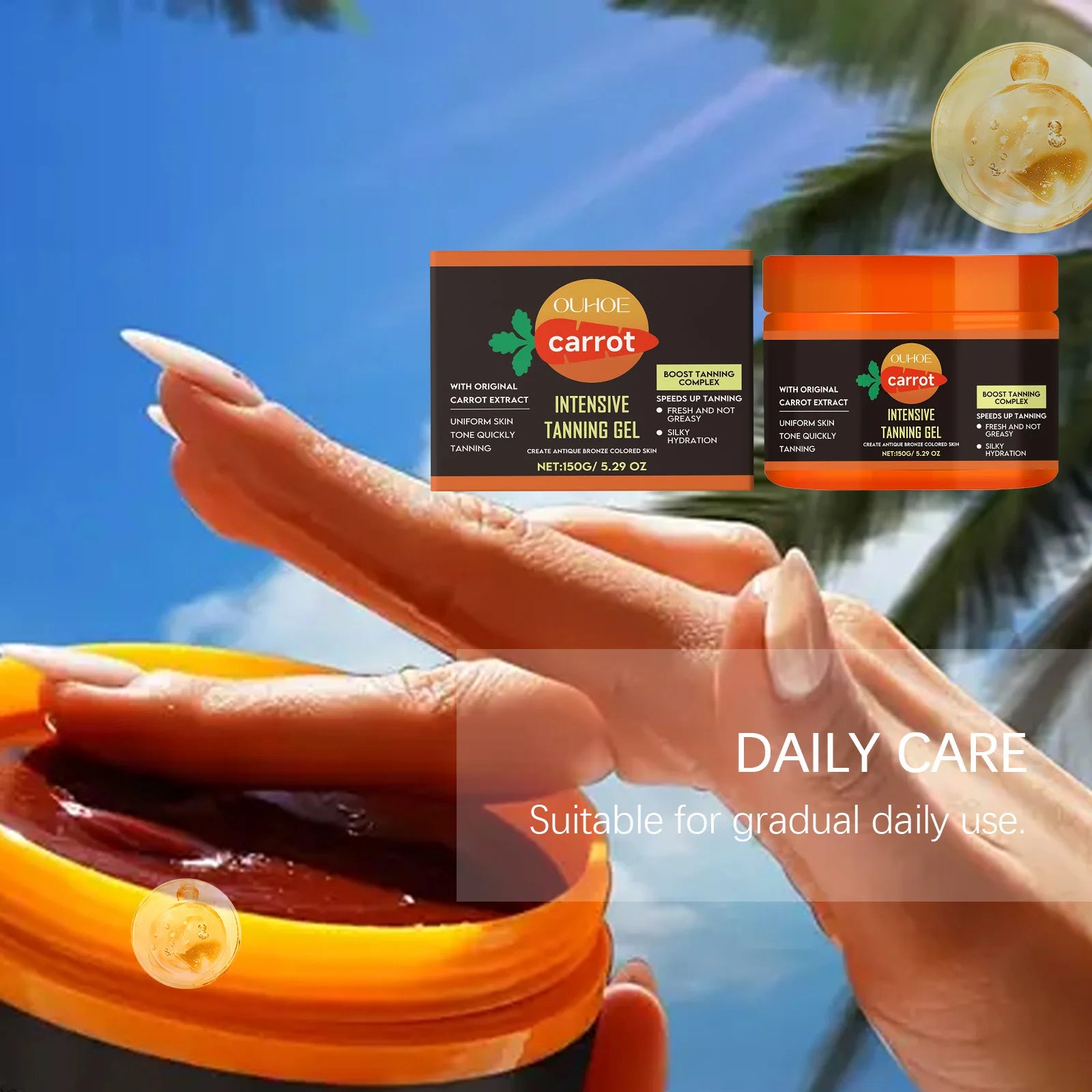 Carrot Tanning Gel Hydrating Lightweight Fast Absorbing Bronzing Gel Moisturizing Natural Sunless Tan Enhancer for Face & Body