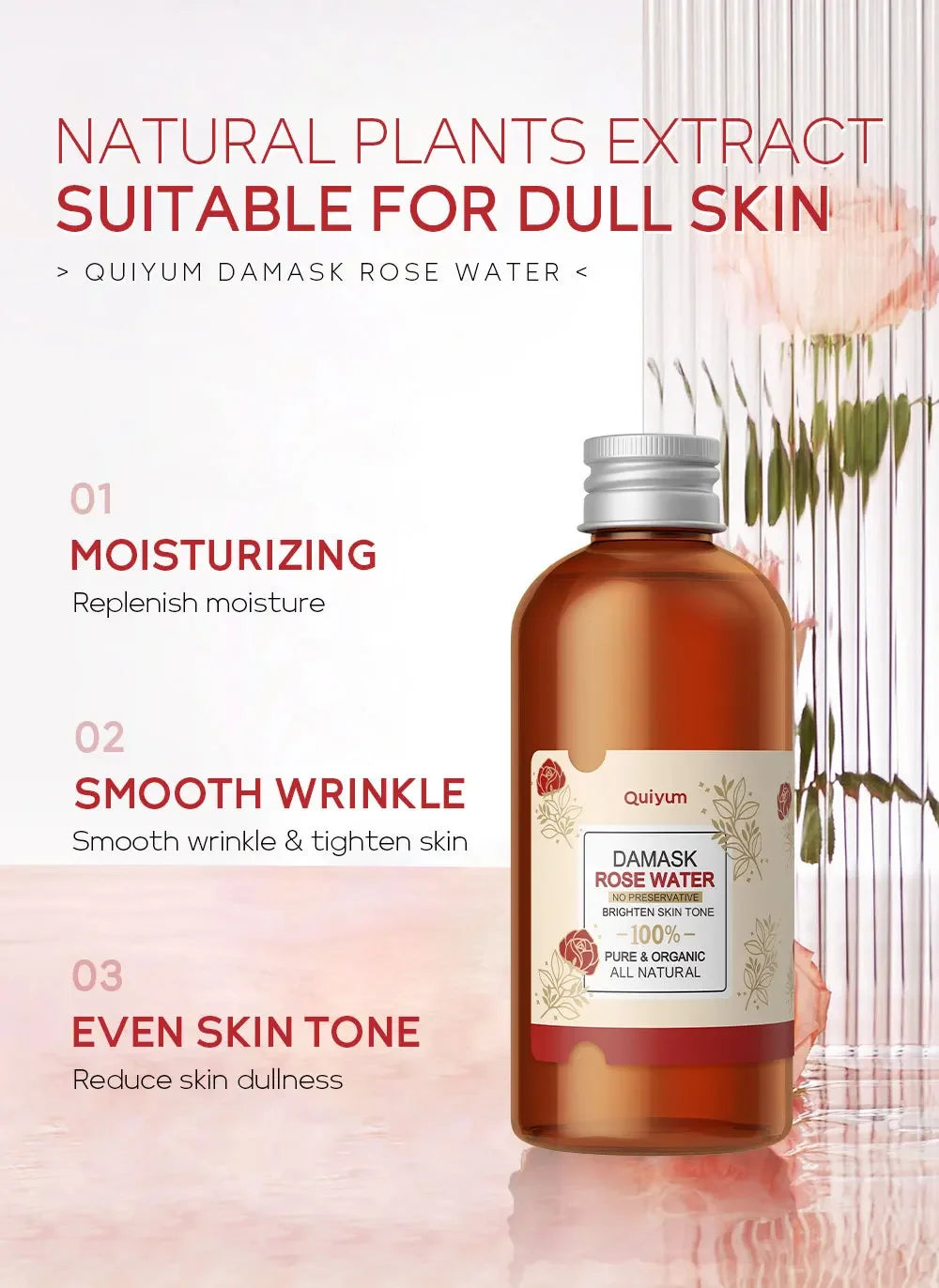 Damask Rose Hydrosol Rose Water Nourishing Skin Improve Dullness Facial Hydrating and Moisturizing Toner Face Serum Skincare