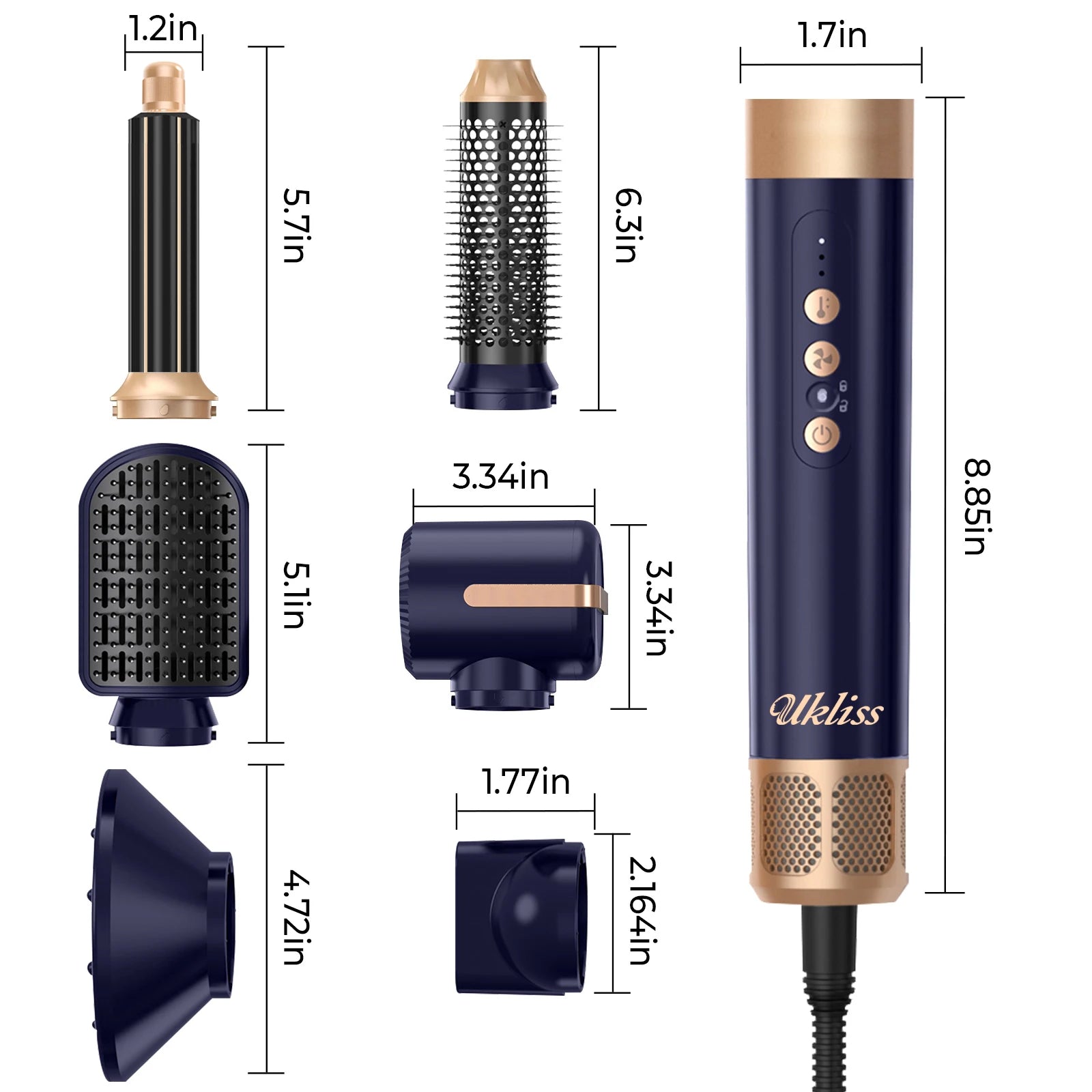 UKLISS Hair Dryer Brush 7 in 1, Air Styler Set with Curling Iron, Round Brush, Straightener for Women
