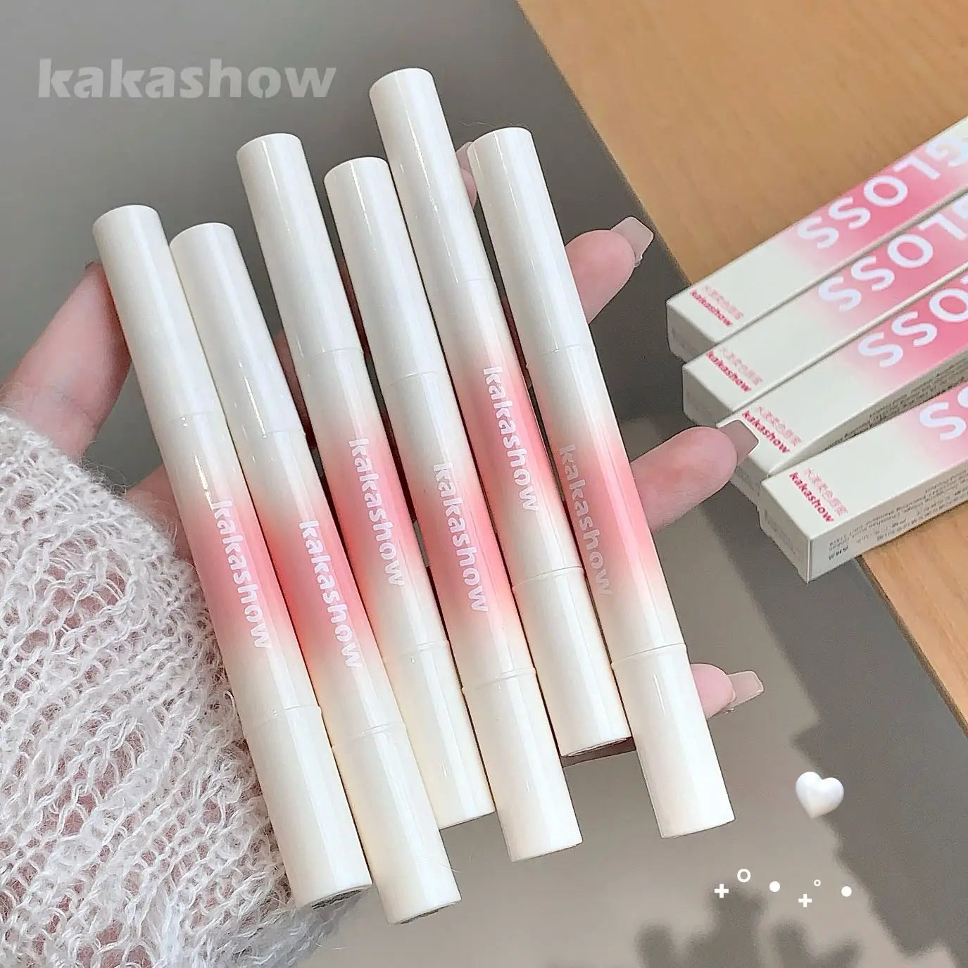 Kakashow Mirror Hydrating Lipstick (Iron Brush Tip), Gel Lip Gloss, Hydrating Lip Gloss in 6 Natural Nude Shades, Cosmetics