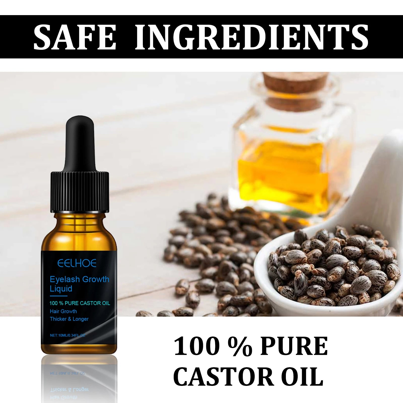 Castor Oil Eyelash Growth Serum With Brush Multipurpose Hair Eyebrow Eyelash Growth Thick Essence Nourishing Moisturize Liquid