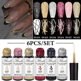 2/4/6pcs Reflective Glitter Liner Gel Nail Polish Set Pull Line Graffiti Painting Stripe DIY French Nails Design Painting Gel